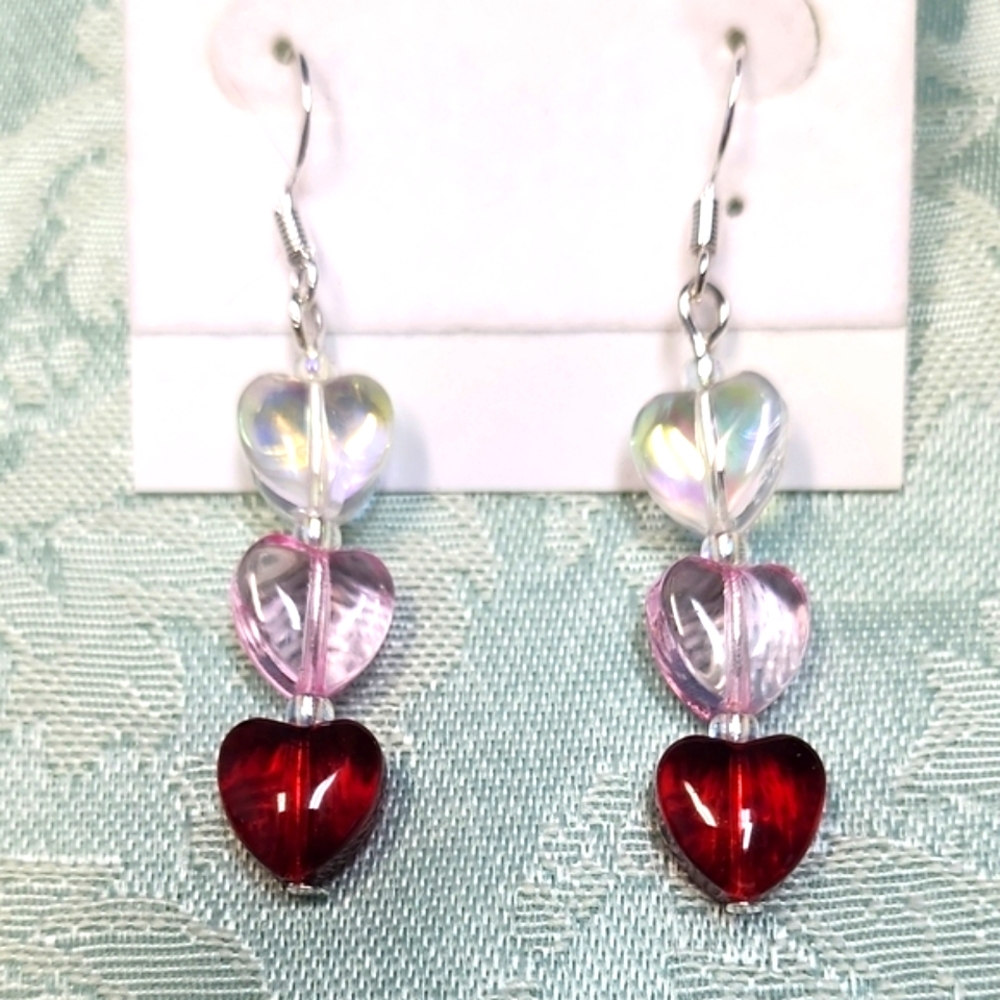 Elegant Heart Drop Earrings - Red, Pink, Silver!